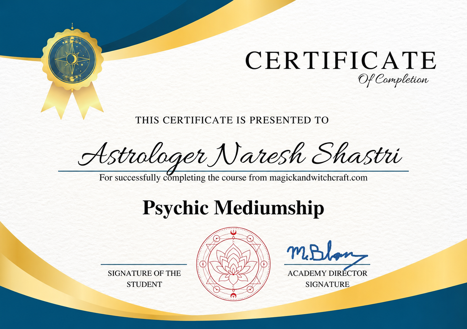 Psychic Mediumship course completion certificate