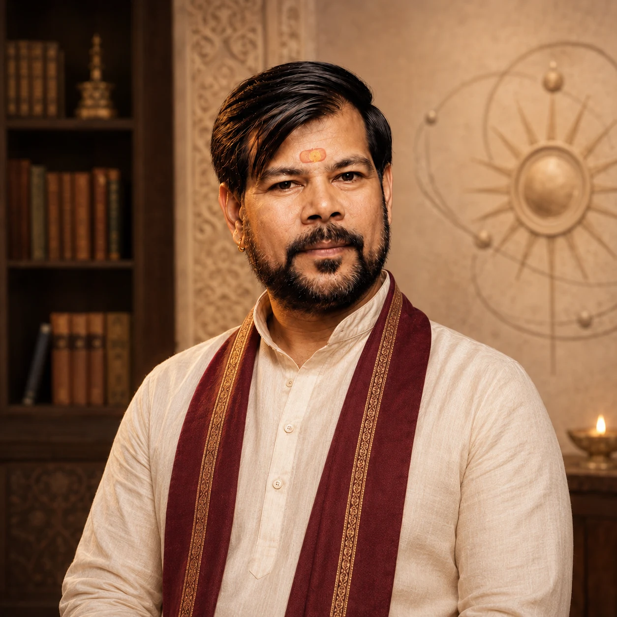 Astrologer Naresh Shastri in a traditional astrology study