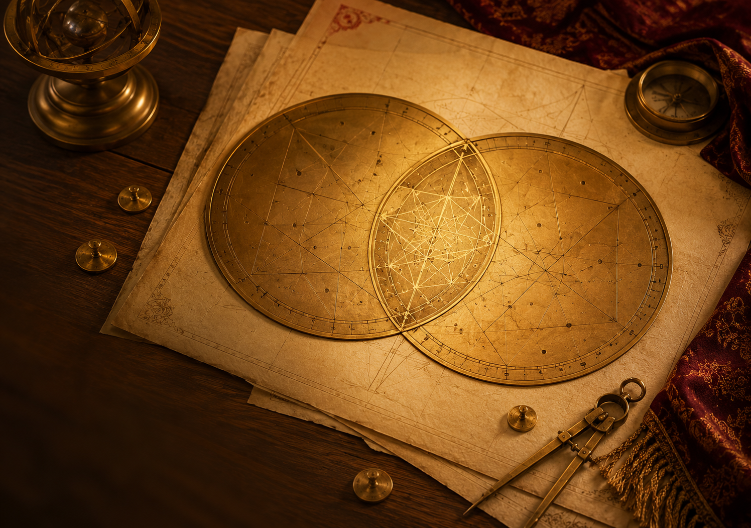 Overlapping astrological charts illustrating relationship compatibility